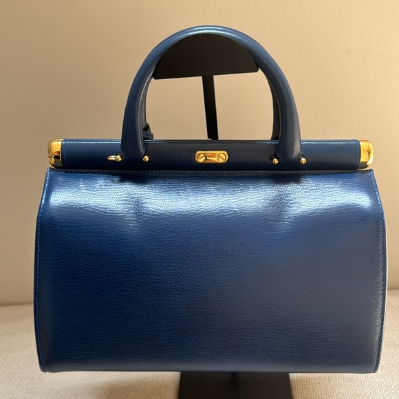 Revillon blue saffiano satchel leather bag made in Italy. Comes w/strap. - Picture 4 of 13
